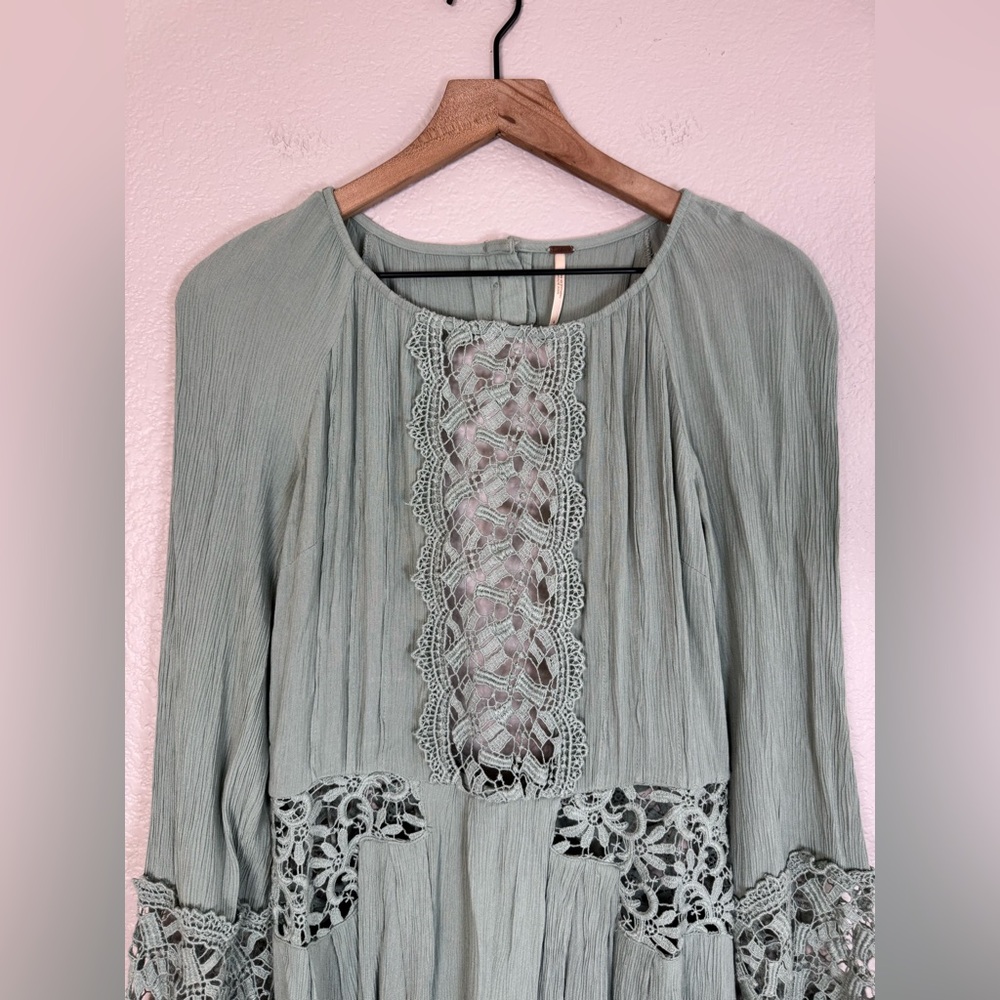 Free People Sunkissed Mini Dress in Light Sage Green size 4 Lace Details $118 - Picture 6 of 12